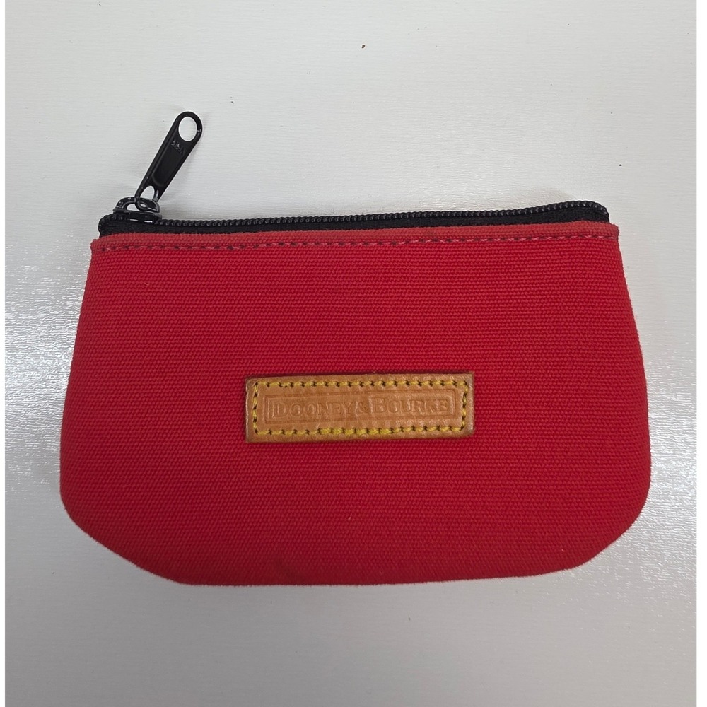 Dooney & Bourke Red Canvas Coin Pouch Small Zipper Wallet Card Case Logo Patch